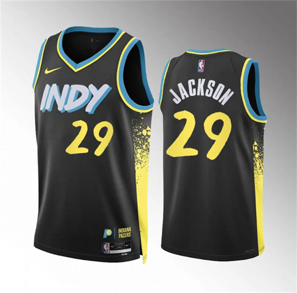 Men's Indiana Pacers #29 Quenton Jackson Black 2023-24 City Edition Stitched Basketball Jersey