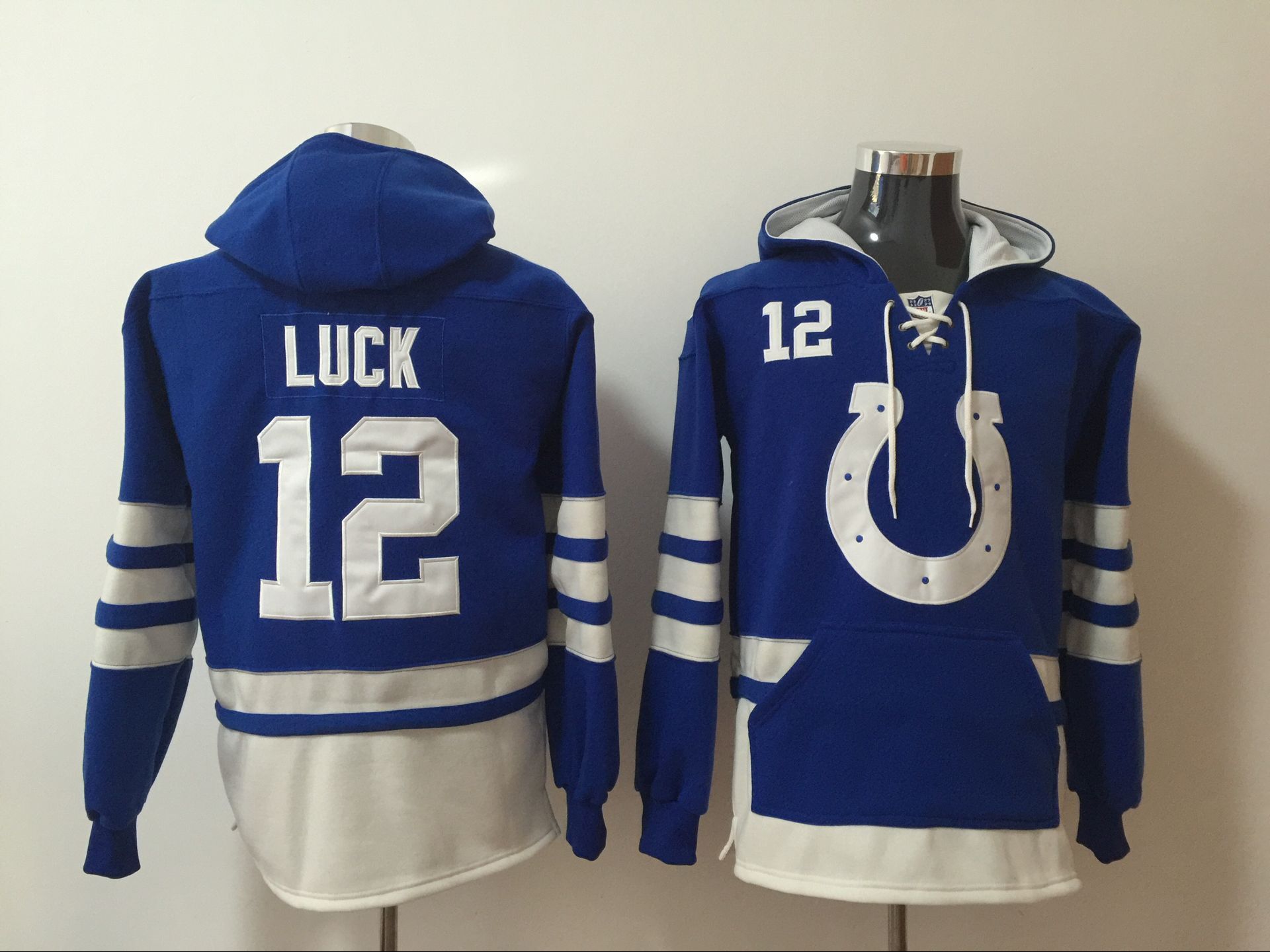 Men's Indianapolis Colts #12 Andrew Luck NEW Royal Blue Pocket Stitched NFL Pullover Hoodie