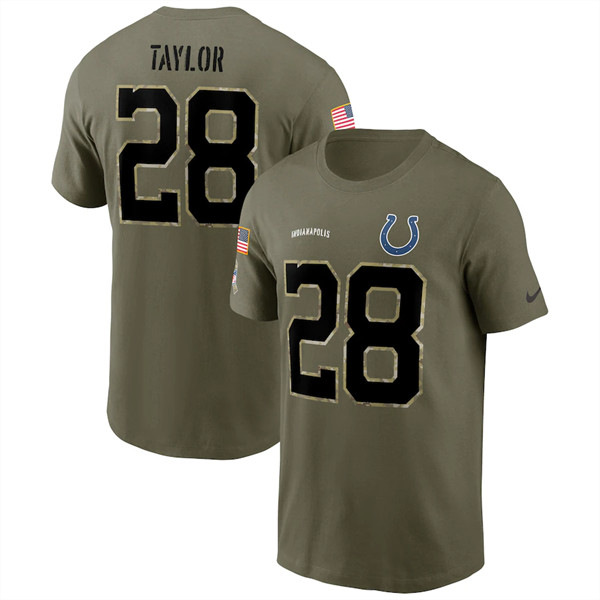 Men's Indianapolis Colts #28 Jonathan Taylor 2022 Olive Salute to Service T-Shirt