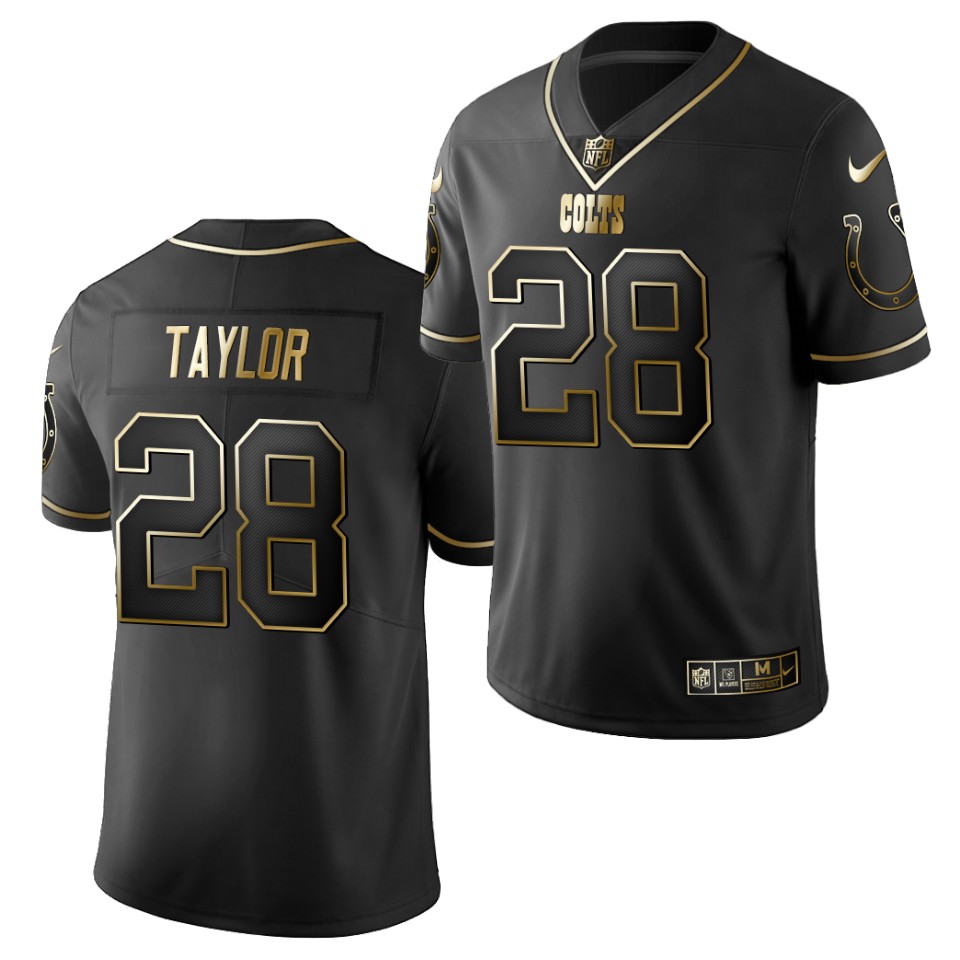 Men's Indianapolis Colts #28 Jonathan Taylor Black 2020 NFL Draft Golden Edition Nike Jersey