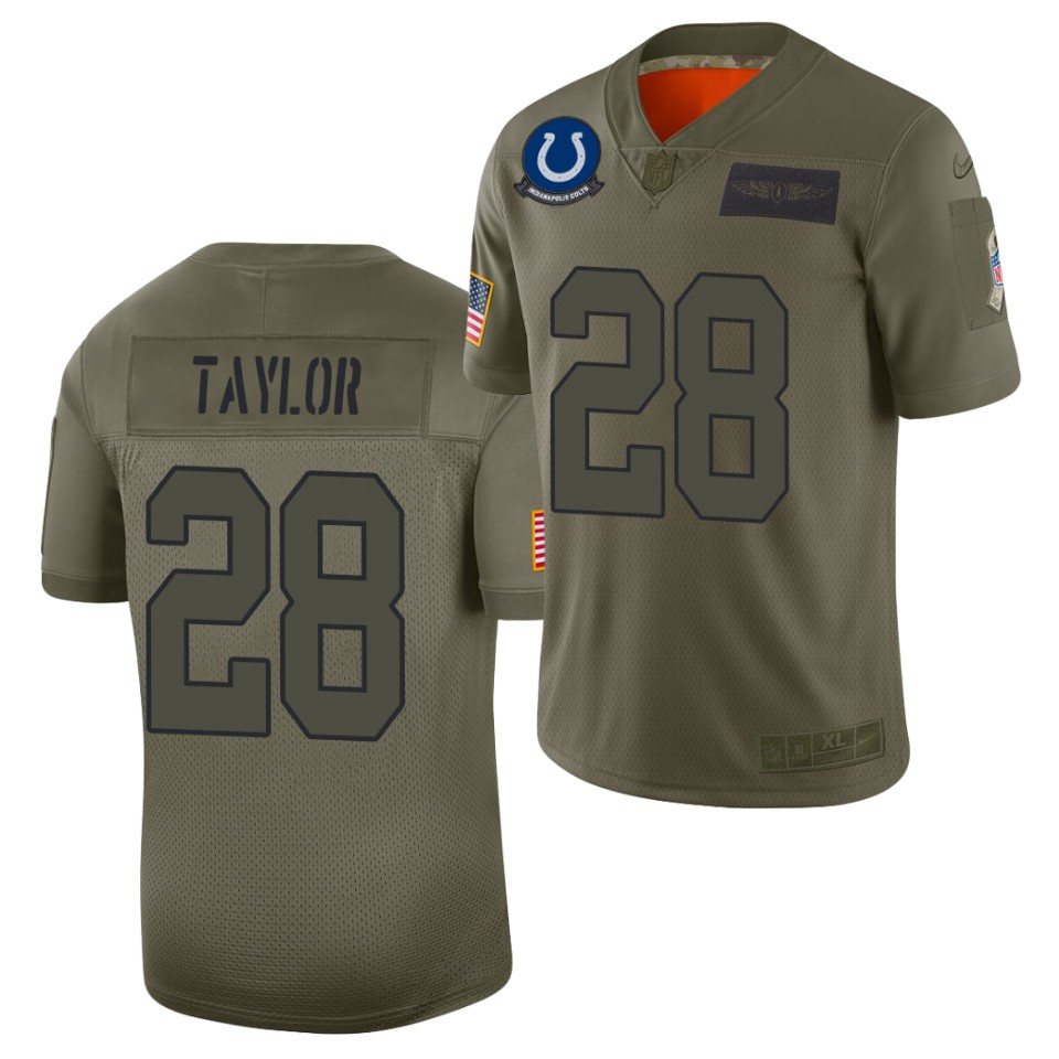 Men's Indianapolis Colts #28 Jonathan Taylor Olive 2019 Salute to Service Limited Nike Jersey
