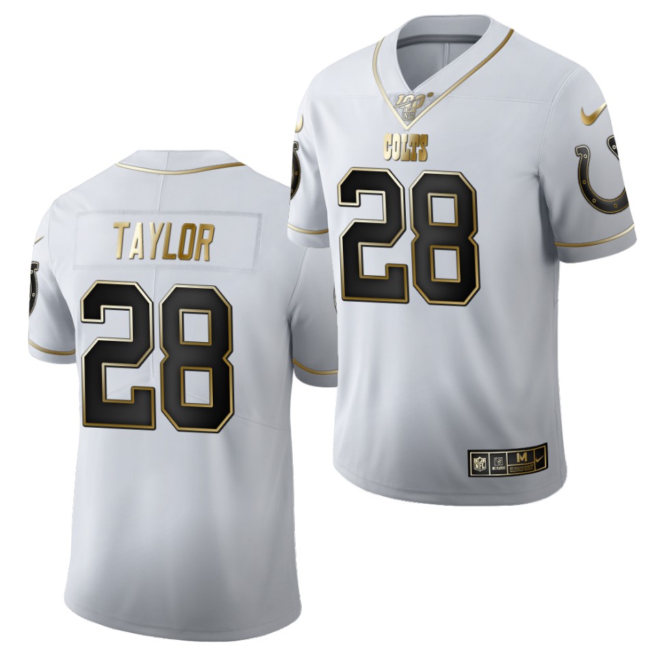 Men's Indianapolis Colts #28 Jonathan Taylor White 2020 NFL Draft Golden Edition Nike Jersey