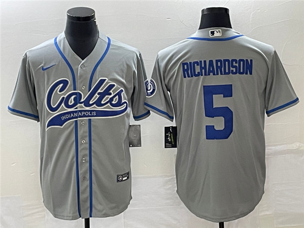Men's Indianapolis Colts #5 Anthony Richardson Gray Cool Base Stitched Baseball Jersey