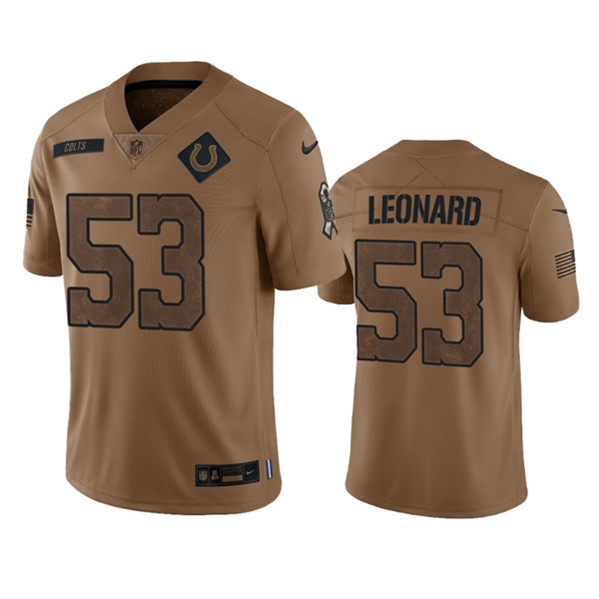 Men's Indianapolis Colts #53 Shaquille Leonard 2023 Brown Salute To Sertvice Limited Football Stitched Jersey