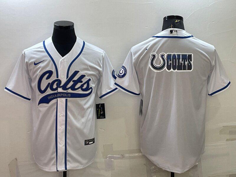 Men's Indianapolis Colts White Team Big Logo With Patch Cool Base Stitched Baseball Jersey