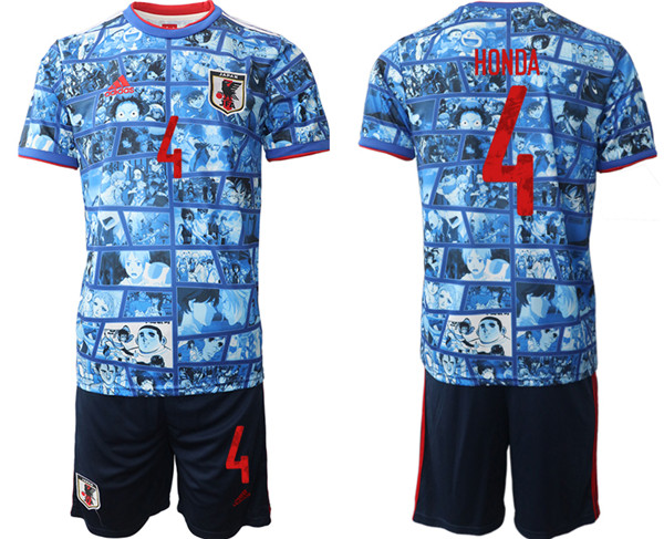 Men's Japan #4 Honda Blue Home Soccer 2022 FIFA World Cup Jerseys Suit
