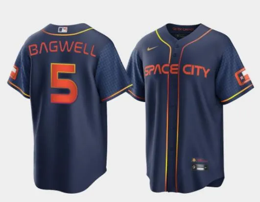 Men's Jeff Bagwell Houston Astros #5 Navy Cool Base 2022 Space City Connect Stitched Jersey