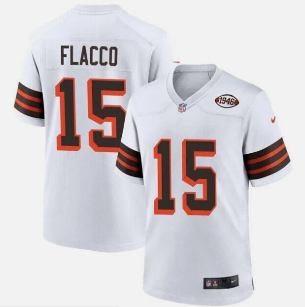 Men's Joe Flacco #15 Cleveland Browns Stitched White Oragne Jersey