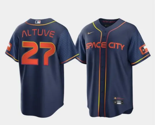 Men's Jose Altuve Houston Astros #27 2022 Space City Connect Jersey Navy Stitched
