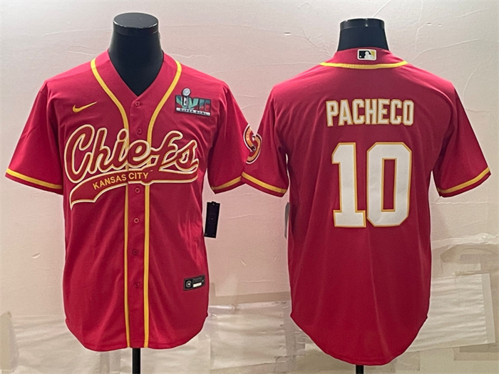 Men's Kansas City Chiefs #10 Isiah Pacheco Red With Super Bowl LVII Patch Cool Base Stitched Baseball Jerseys