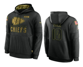 Men's Kansas City Chiefs #10 Tyreek Hill Black 2020 Salute To Service Sideline Performance Pullover Hoodie