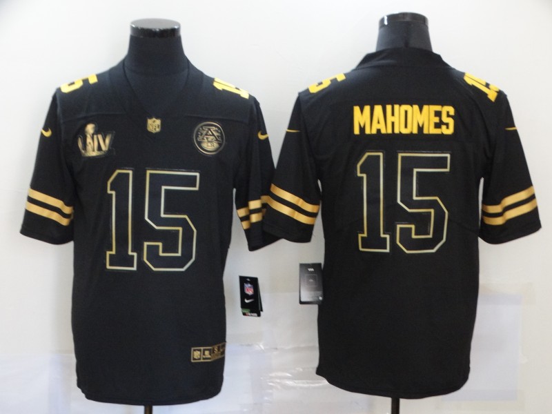 Men's Kansas City Chiefs #15 Patrick Mahomes Black Super Bowl LIV Golden Edition Jersey