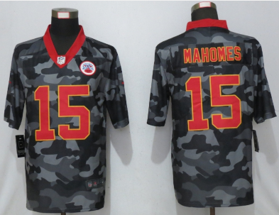 Men's Kansas City Chiefs #15 Patrick Mahomes Camo Red Name 2020 Salute To Service Stitched NFL Nike Limited Jersey