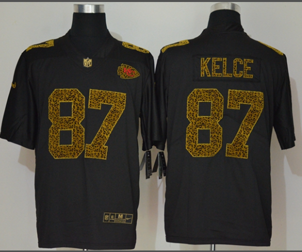 Men's Kansas City Chiefs #87 Travis Kelce Black 2020 Nike Flocked Leopard Print Vapor Limited NFL Jersey