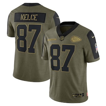 Men's Kansas City Chiefs #87 Travis Kelce Nike Olive 2021 Salute To Service Limited Player Jersey