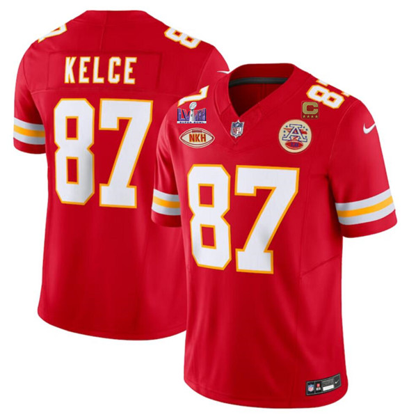 Men's Kansas City Chiefs #87 Travis Kelce Red 2024 F.U.S.E. Super Bowl LVIII Patch With NKH Patch Vapor Untouchable Limited Football Stitched Jersey