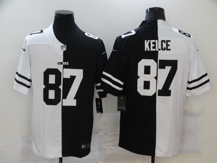 Men's Kansas City Chiefs #87 Travis Kelce White Black Peaceful Coexisting 2020 Vapor Untouchable Stitched NFL Nike Limited Jersey