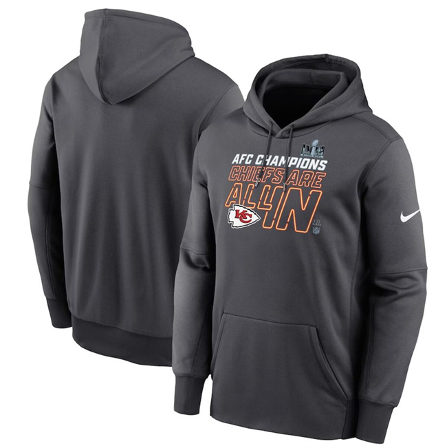 Men's Kansas City Chiefs Anthracite 2023 AFC Champions Locker Room Trophy Collection Pullover Hoodie