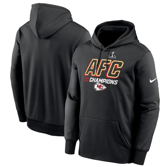 Men's Kansas City Chiefs Black 2023 AFC Champions Iconic Pullover Hoodie