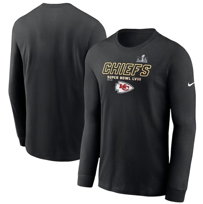 Men's Kansas City Chiefs Black Super Bowl LVIII Iconic Long Sleeve T-Shirt