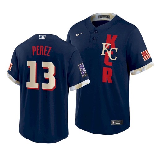 Men's Kansas City Royals #13 Salvador Perez 2021 Navy All-Star Cool Base Stitched MLB Jersey