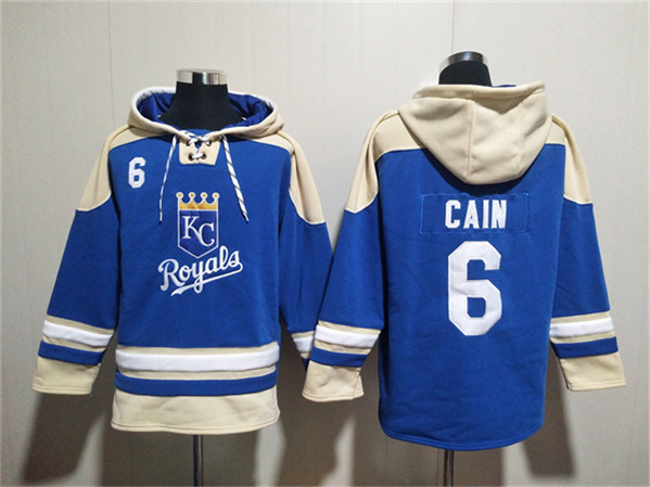 Men's Kansas City Royals #6 Lorenzo Cain Blue Ageless Must-Have Lace-Up Pullover Hoodie