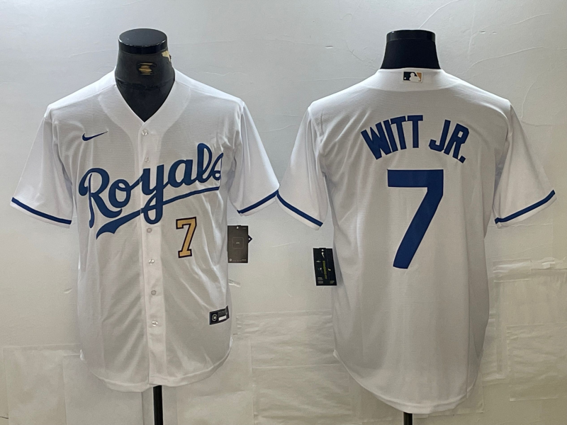 Men's Kansas City Royals #7 Bobby Witt Jr Number White Cool Base Stitched MLB Jerseys