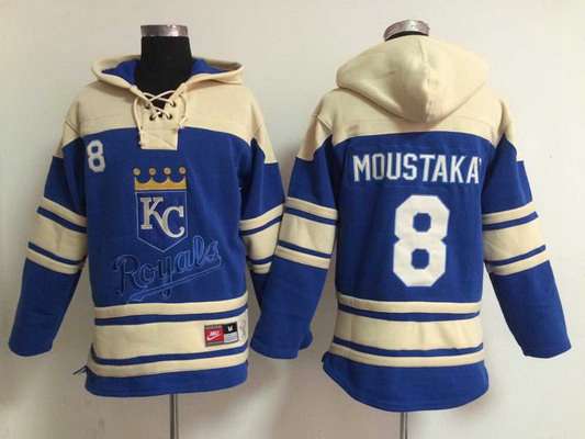 Men's Kansas City Royals #8 Mike Moustakas Blue Hoodie