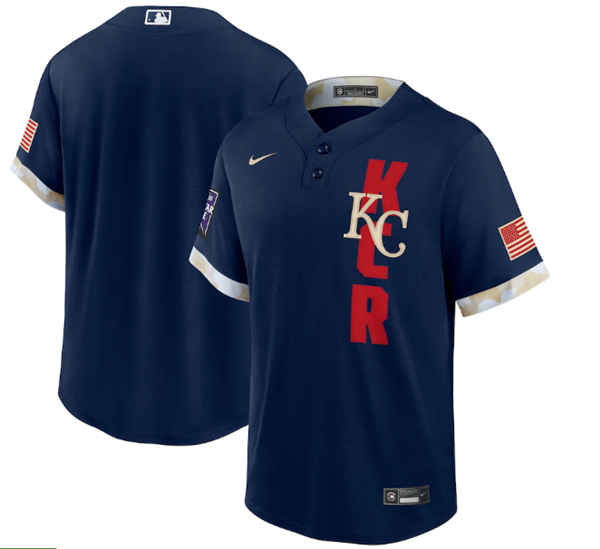 Men's Kansas City Royals Blank 2021 Navy All-Star Cool Base Stitched MLB Jersey