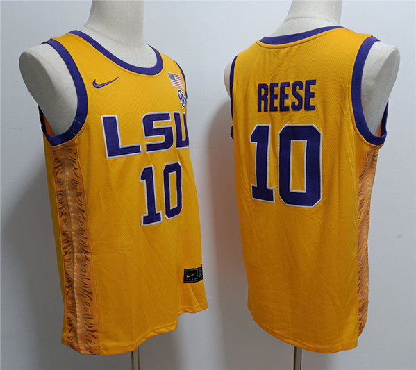 Men's LSU Tigers #10 Angel Reese Yellow Stitched Jersey