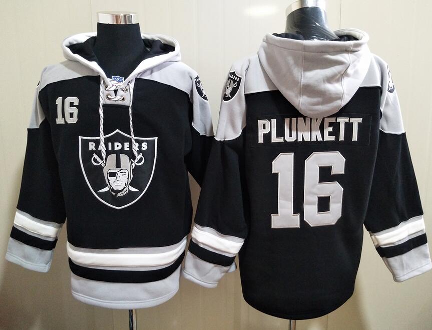 Men's Las Vegas Raiders #16 Jim Plunkett Black All Stitched Sweatshirt Ageless Must-Have Lace-Up Pullover Hoodie