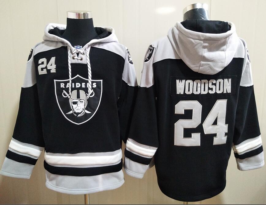 Men's Las Vegas Raiders #24 Charles Woodson Black All Stitched Sweatshirt Ageless Must-Have Lace-Up Pullover Hoodie