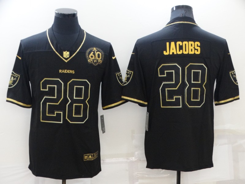 Men's Las Vegas Raiders #28 Josh Jacobs Black Golden Edition 60th Patch Stitched Nike Limited Jersey