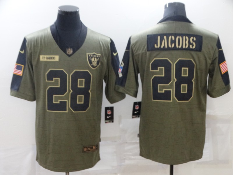 Men's Las Vegas Raiders #28 Josh Jacobs Nike Olive 2021 Salute To Service Limited Player  Jersey