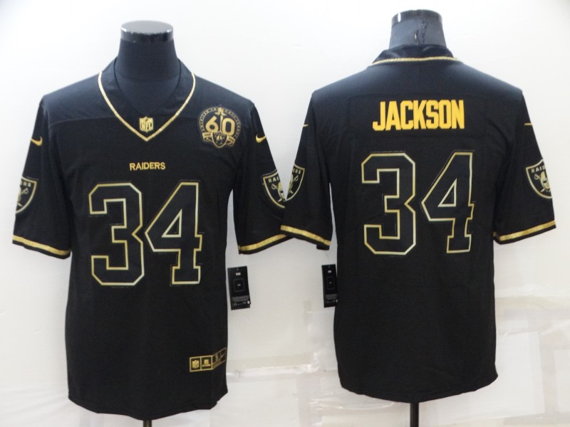 Men's Las Vegas Raiders #34 Bo Jackson Black Golden Edition 60th Patch Stitched Nike Limited Jersey