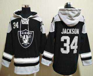 Men's Las Vegas Raiders #34 Bo Jackson Black Stitched NFL Hoodie