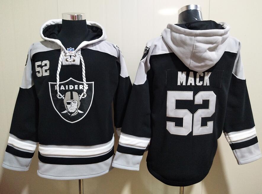 Men's Las Vegas Raiders #52 Khalil Mack Black All Stitched Sweatshirt Ageless Must-Have Lace-Up Pullover Hoodie