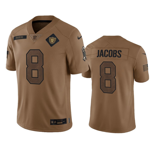 Men's Las Vegas Raiders #8 Josh Jacobs 2023 Brown Salute To Service Limited Football Stitched Jersey