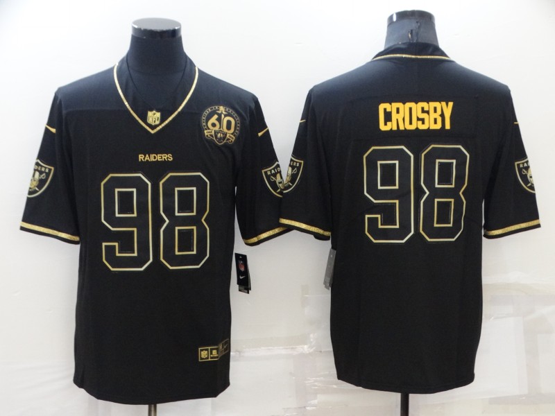 Men's Las Vegas Raiders #98 Maxx Crosby Black Golden Edition 60th Patch Stitched Nike Limited Jersey
