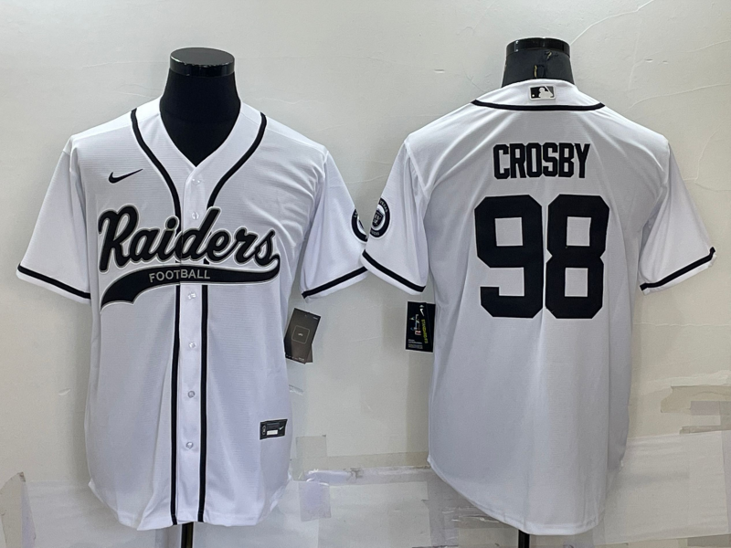 Men's Las Vegas Raiders #98 Maxx Crosby White Stitched MLB Cool Base Nike Baseball Jersey