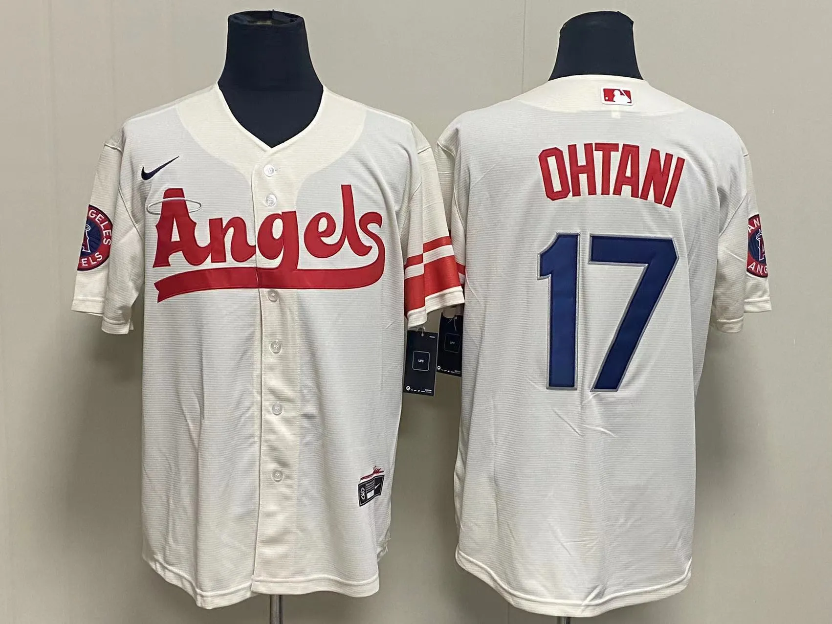 Men's Los Angeles Angels #17 Shohei Ohtani Cream 2022 City Connect Cool Base Stitched Jersey