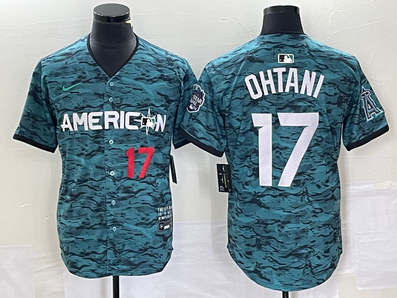 Men's Los Angeles Angels #17 Shohei Ohtani Number Teal 2023 All Star Cool Base Stitched Jersey1