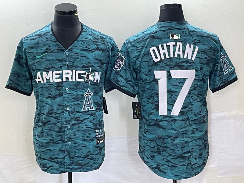 Men's Los Angeles Angels #17 Shohei Ohtani Teal 2023 All Star Cool Base Stitched Jersey