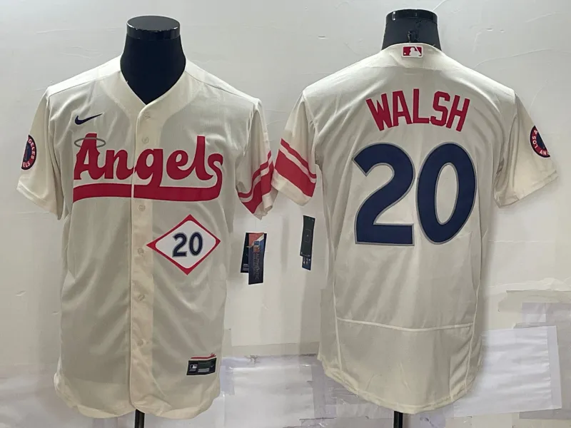 Men's Los Angeles Angels #20 Jared Walsh Number Cream 2022 City Connect Flex Base Stitched Jersey