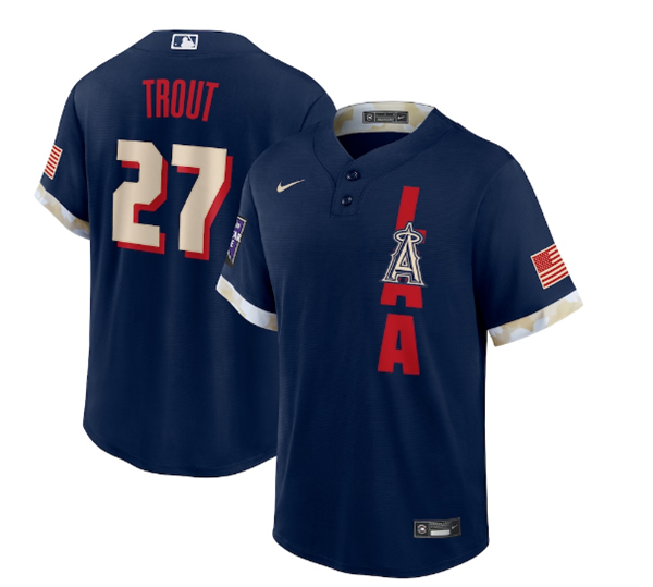 Men's Los Angeles Angels #27 Mike Trout 2021 Navy All-Star Cool Base Stitched MLB Jersey