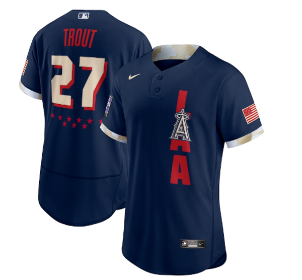 Men's Los Angeles Angels #27 Mike Trout 2021 Navy All-Star Flex Base Stitched MLB Jersey