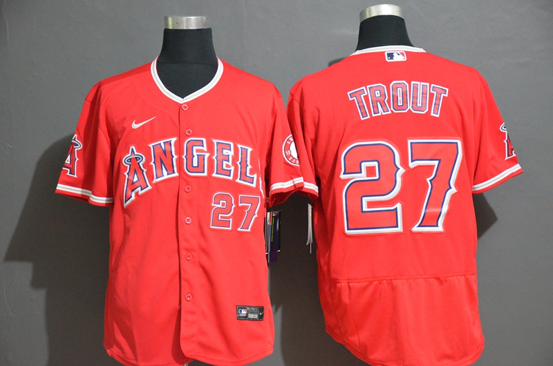 Men's Los Angeles Angels #27 Mike Trout Red Stitched MLB Flex Base Nike Jersey