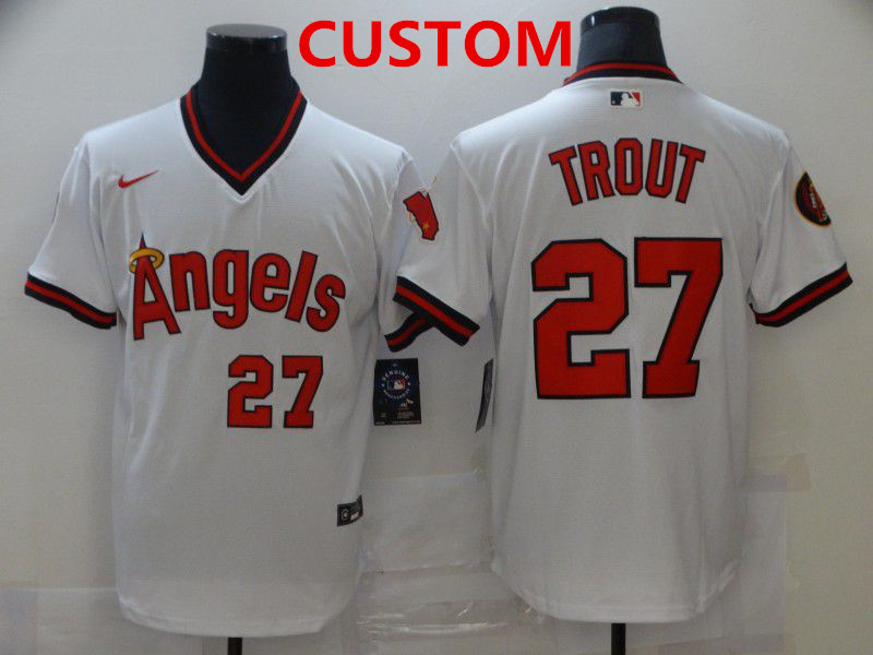 Men's Los Angeles Angels Of Anaheim Custom White Throwback Cooperstown Collection Stitched MLB Nike Jersey