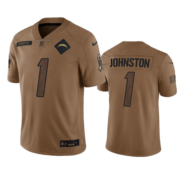 Men's Los Angeles Chargers #1 Quentin Johnston 2023 Brown Salute To Service Limited Football Stitched Jersey