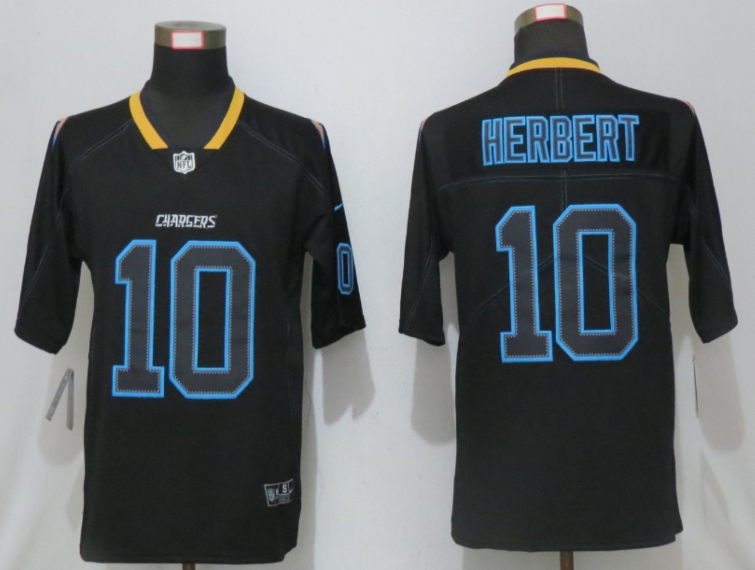 Men's Los Angeles Chargers #10 Justin Herbert 2020 Black Lights Out Color Rush Stitched NFL Nike Limited Jersey